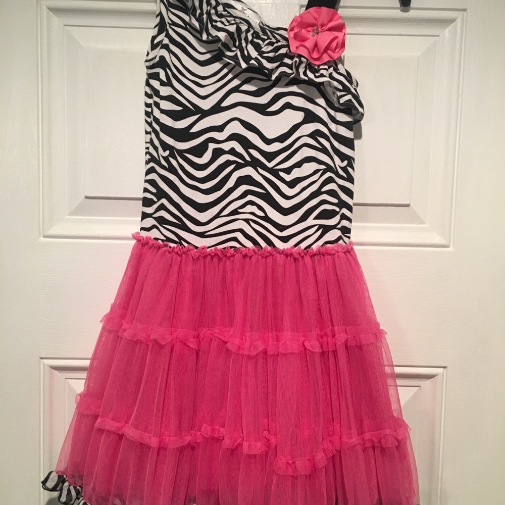 Girls Medium tutu dress hot pink/zebra stripes
